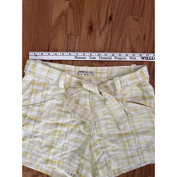 Nike Yellow White Belted Womens Golf Shorts 10  Checkered - Picture 4 of 7
